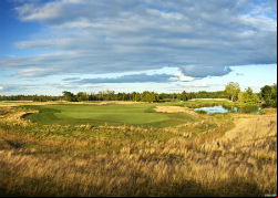 The fifth hole at Sweetgrass Golf Club in Michigan at Island Resort Casino.